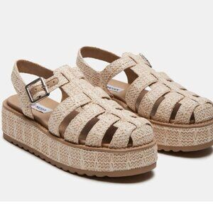 Steve Madden Benson Natural Raffia Platform Sandals Shoes